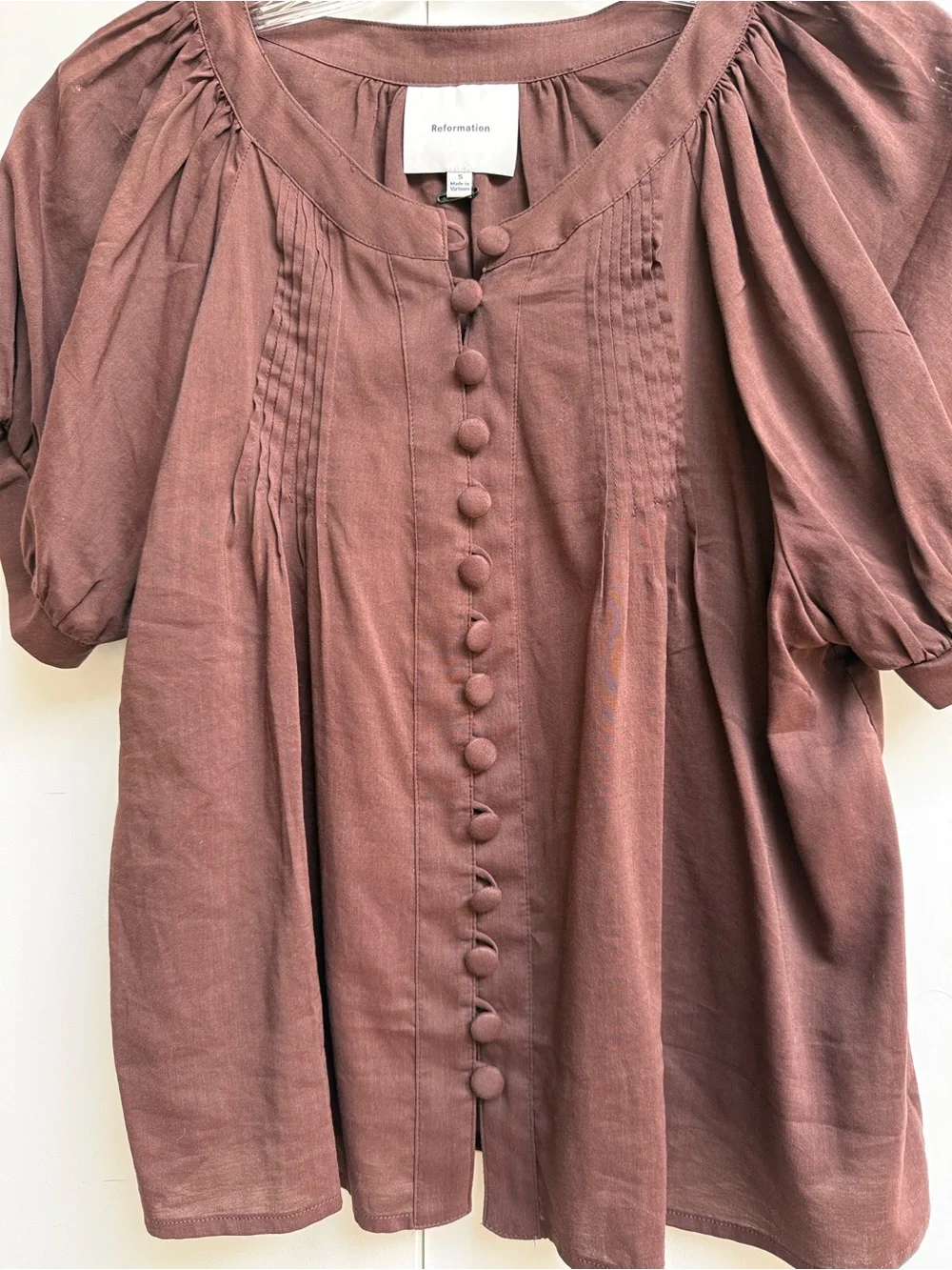 Reformation Puff-Sleeve Button Front Top, NWOT size small